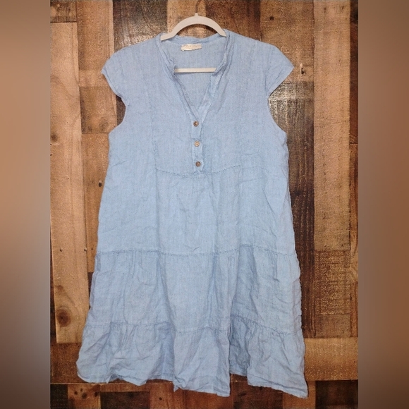 Bellambia Dresses & Skirts - Bellambia 100% Linen Mini Dress Tiered Ruffle Dress Size Small